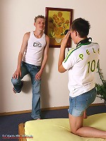 Redhead sissy guy willingly blowing throbbing cock up to a load of hot cum